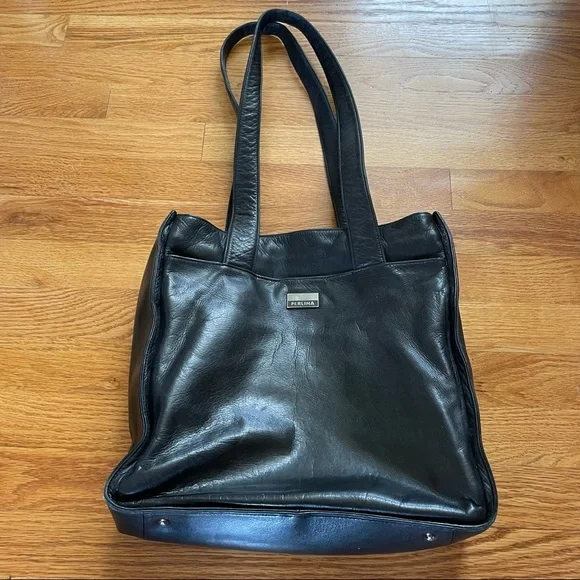 Perlina‎ NY Smooth Black Leather Square Tote - Picture 2 of 16
